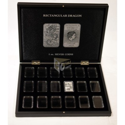 Rectangular 1 Oz Silver Dragon Presentation Case with Capsules for 18 Coin Bars 
