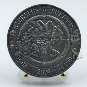  Barbados 2023 Queen Anne's Revenge Captains of Fortune Series 2 oz Antique Finish High Relief Silver Coin