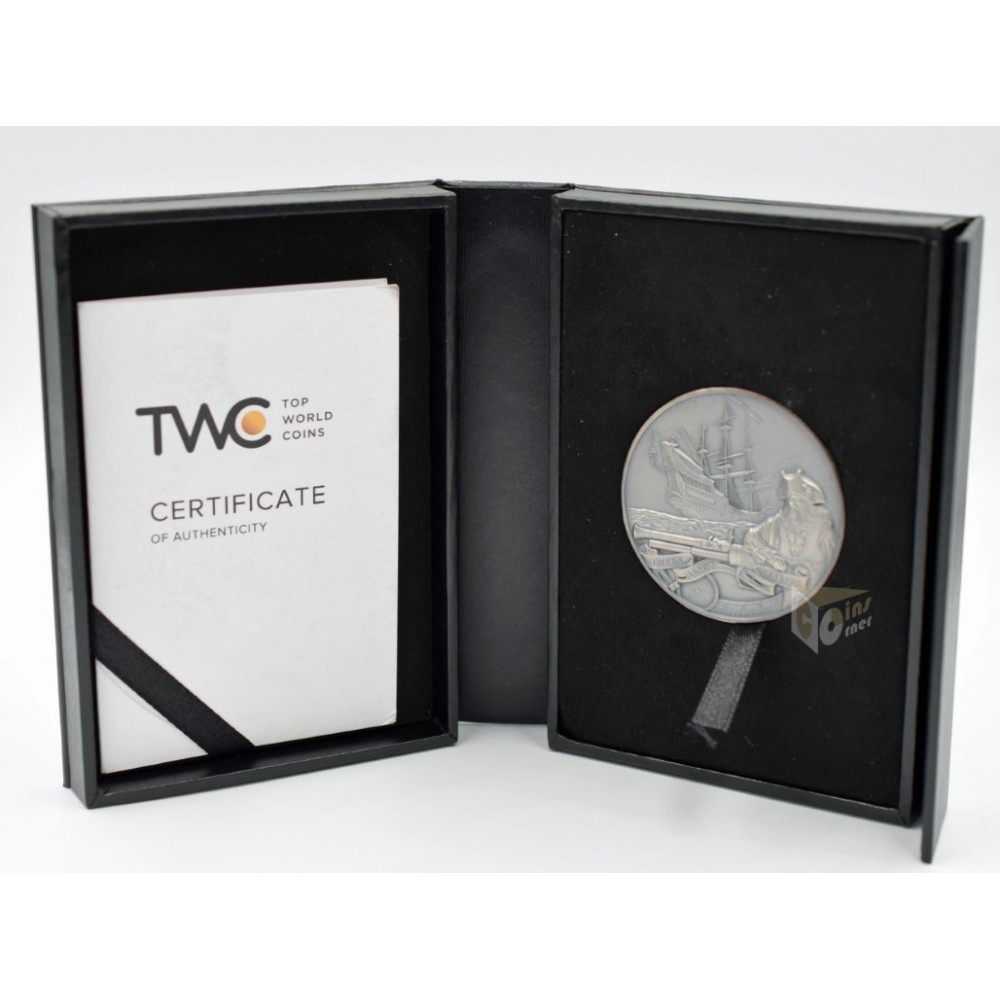  Barbados 2023 Queen Anne's Revenge Captains of Fortune Series 2 oz Antique Finish High Relief Silver Coin