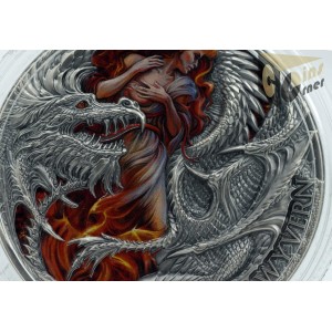 Cameroon 2023 Flaming Wyvern Dragonology Series 2 Oz Silver High Relief Colorized Coin 