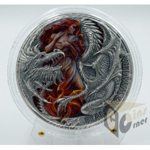 Cameroon 2023 Flaming Wyvern Dragonology Series 2 Oz Silver High Relief Colorized Coin 