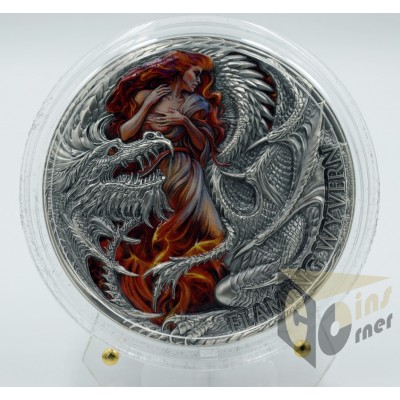 Cameroon 2023 Flaming Wyvern Dragonology Series 2 Oz Silver High Relief Colorized Coin 