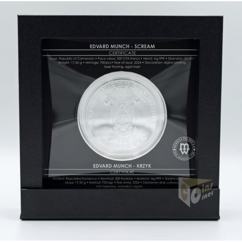 Cameroon 2024 160th Anniversary Edvard Munch's The Scream 0.545 Oz Proof Colorized Silver Coin