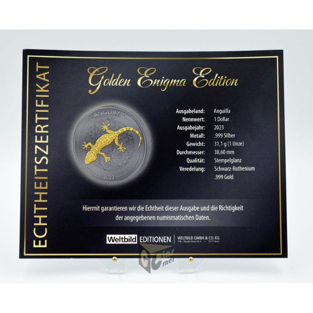 Eastern Caribbean Anguilla 2023 Gecko Golden Enigma Collection 1 Oz Silver Coin