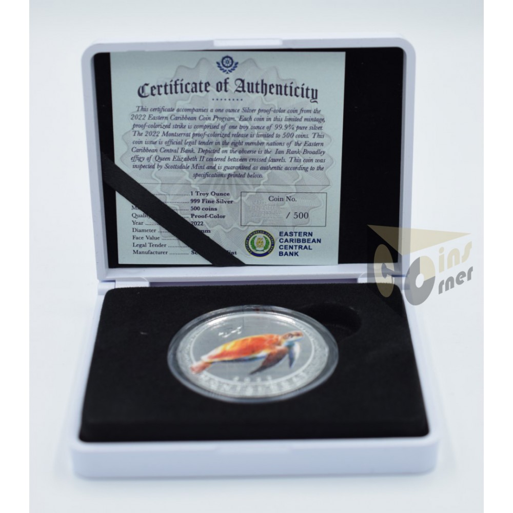 EC8 Montserrat Sea Turtle 1 Oz - Proof (Colored) - 2022 E.Caribbean