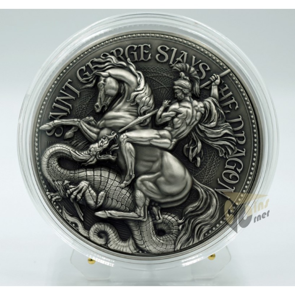 Chad 2021 St. George Slays The Dragon  2 Oz Silver and 11.5 Oz core Copper Ultra High Relief Antique Finish Coin