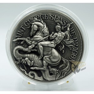 Chad 2021 St. George Slays The Dragon  2 Oz Silver and 11.5 Oz core Copper Ultra High Relief Antique Finish Coin