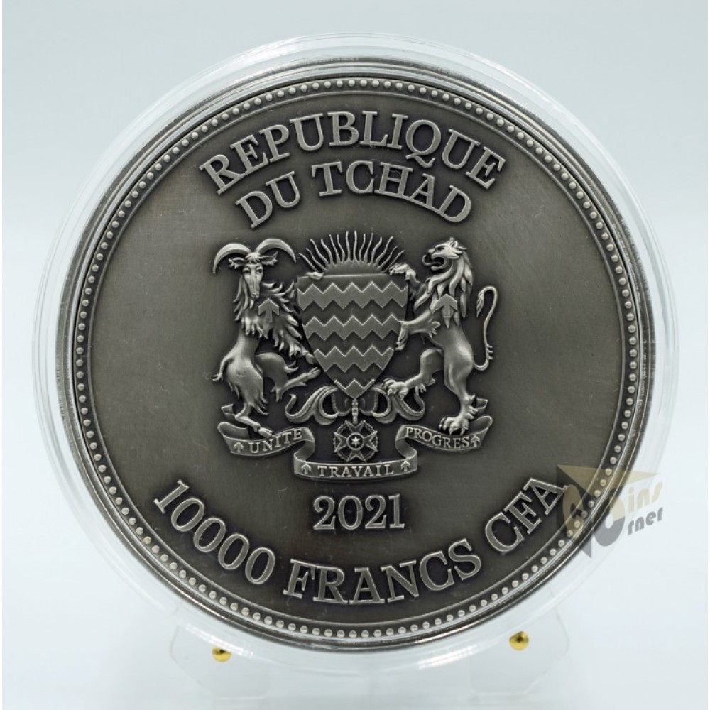 Chad 2021 St. George Slays The Dragon  2 Oz Silver and 11.5 Oz core Copper Ultra High Relief Antique Finish Coin