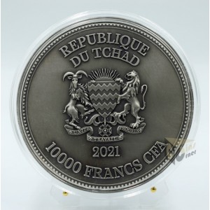 Chad 2021 St. George Slays The Dragon  2 Oz Silver and 11.5 Oz core Copper Ultra High Relief Antique Finish Coin