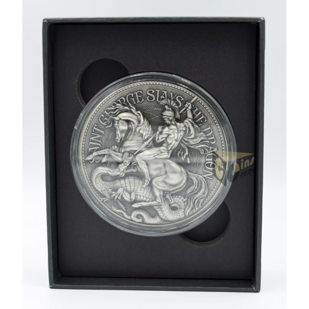 Chad 2021 St. George Slays The Dragon  2 Oz Silver and 11.5 Oz core Copper Ultra High Relief Antique Finish Coin