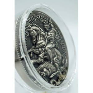 Chad 2021 St. George Slays The Dragon  2 Oz Silver and 11.5 Oz core Copper Ultra High Relief Antique Finish Coin