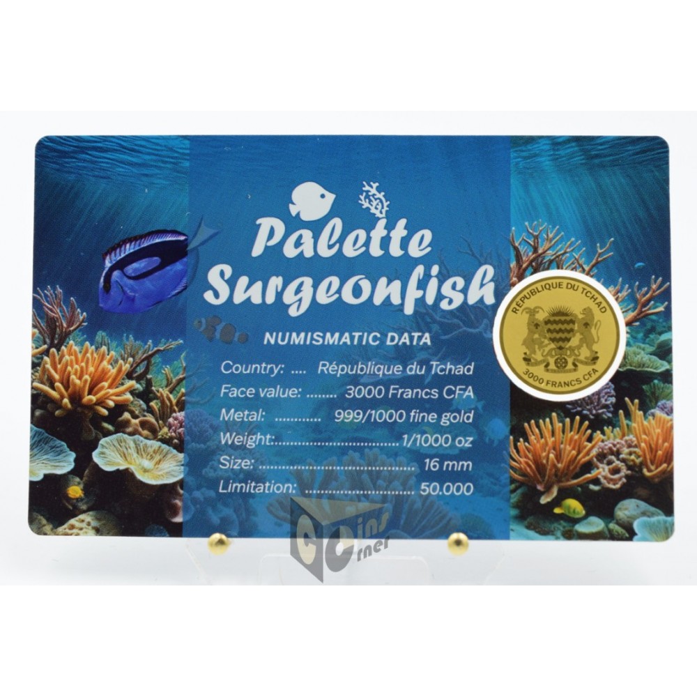 Surgeon Fish 1/1000 Oz 999 Gold Coin 3000 Francs Chad