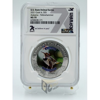 Alabama Yellowhammer American State Animals 1 Oz NGC MS70 - 2021 Cook Islands 