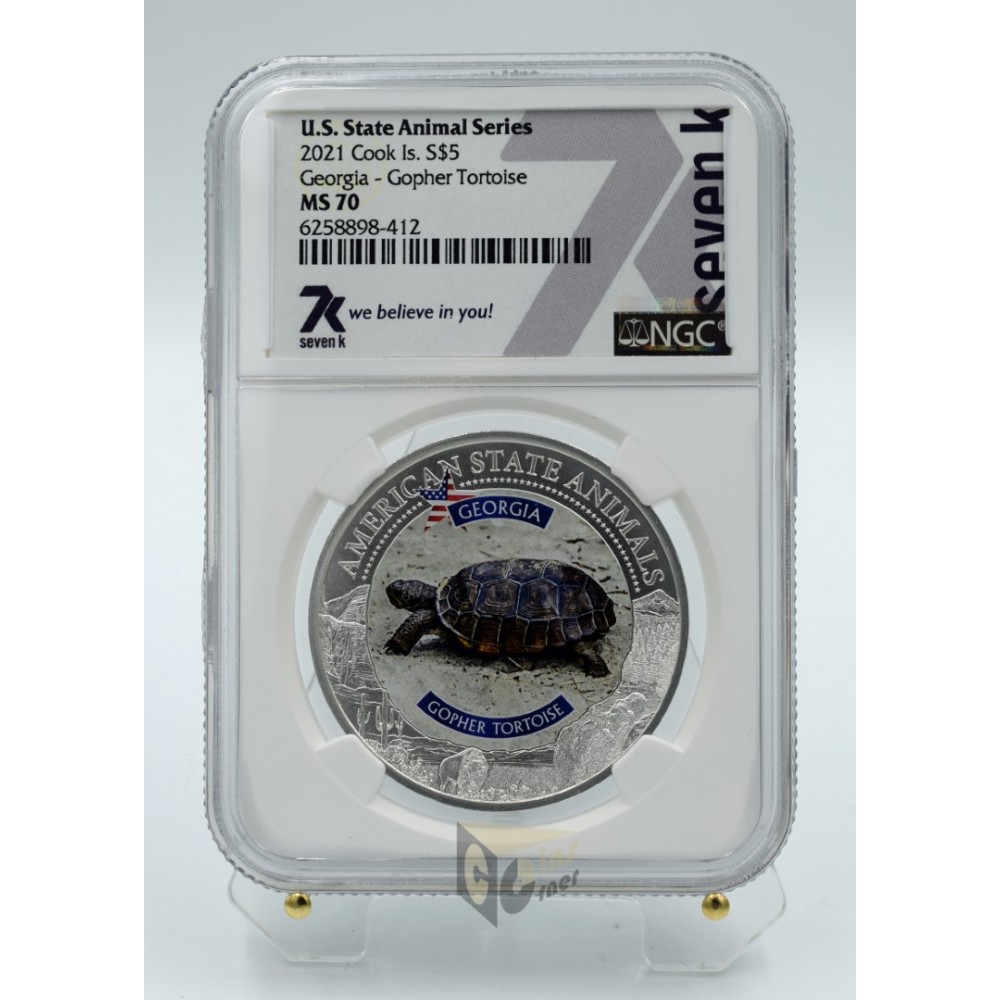 Cook Islands 2021 Georgia Gopher Tortoise American State Animals 1 Oz NGC MS70 