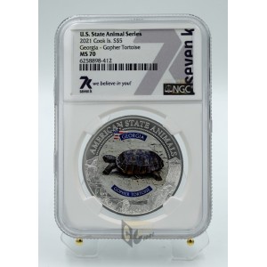 Cook Islands 2021 Georgia Gopher Tortoise American State Animals 1 Oz NGC MS70 