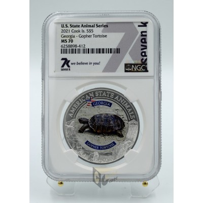 Cook Islands 2021 Georgia Gopher Tortoise American State Animals 1 Oz NGC MS70 