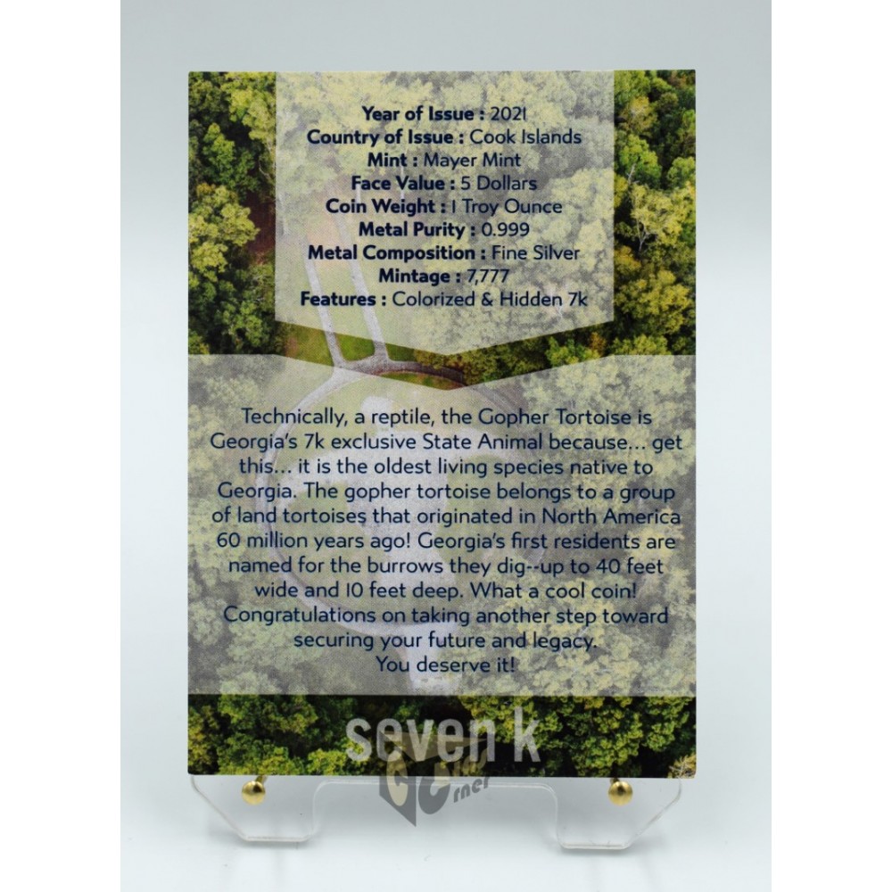 Cook Islands 2021 Georgia Gopher Tortoise American State Animals 1 Oz NGC MS70 