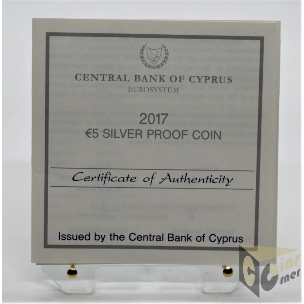 The poet Vasilis Michaelides - Silver Proof - 2017 Cyprus