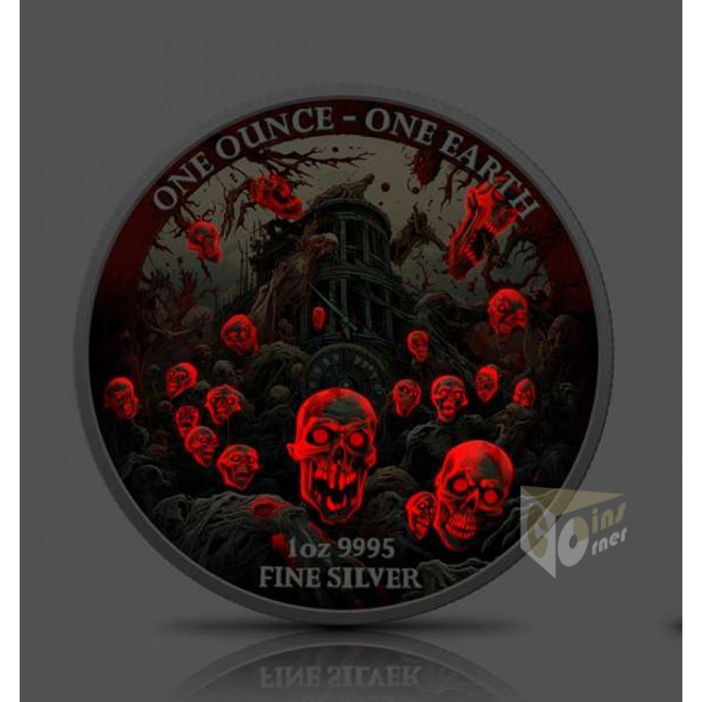 Fiji 2022 Earth The Time of The Zombies 1 Oz Colorized UV Silver Coin 