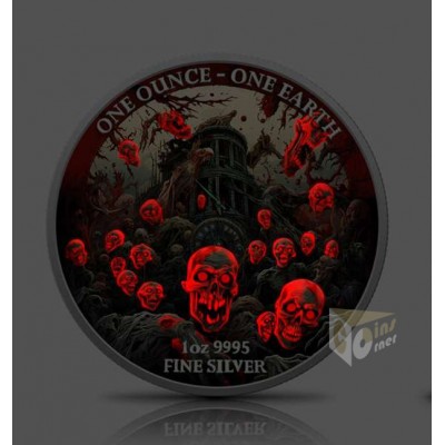 Fiji 2022 Earth The Time of The Zombies 1 Oz Colorized UV Silver Coin 