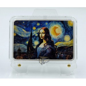 Fiji 2024 Mona Lisa x Van Gogh 2 oz Silver Prooflike Colorized Coin Bar