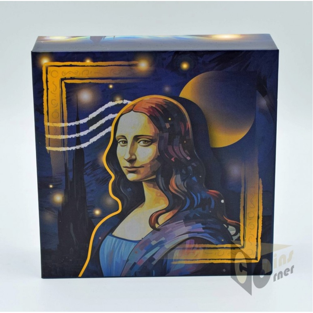 Fiji 2024 Mona Lisa x Van Gogh 2 oz Silver Prooflike Colorized Coin Bar
