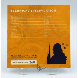 Fiji 2024 Mona Lisa x Van Gogh 2 oz Silver Prooflike Colorized Coin Bar