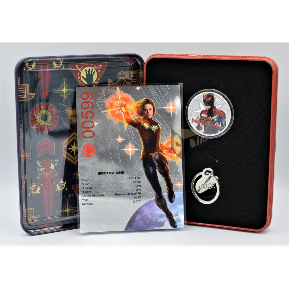 Captain Marvel 1 Oz Proof - Colorized- 2019 Fiji