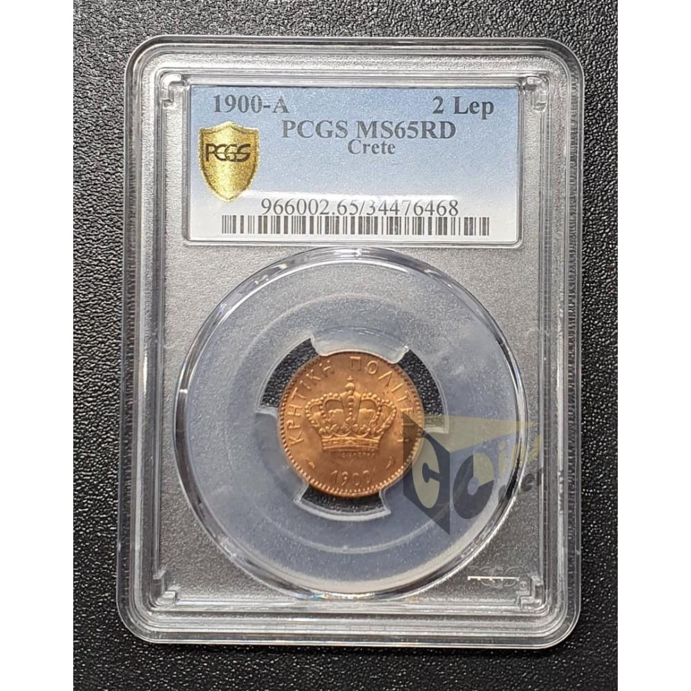 Greece - Crete 1900-1 2 Lepta PCGS MS65 RD
