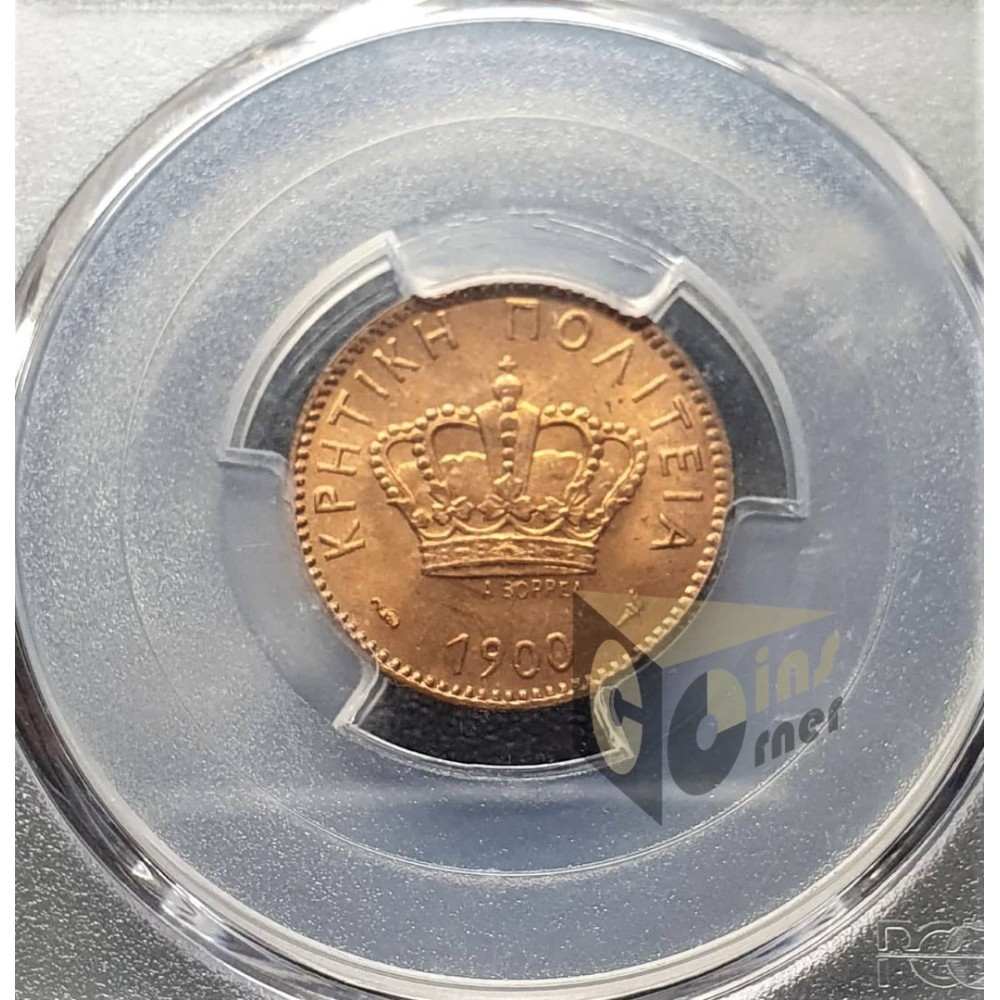 Greece - Crete 1900-1 2 Lepta PCGS MS65 RD