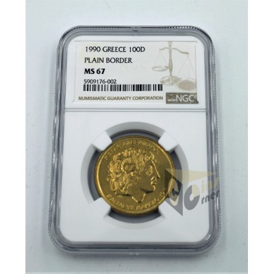 Greece 1990 100 Drachmas NGC MS67 Plain Border Variety
