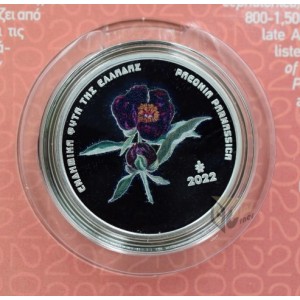 Greece 2022 Paeonia Parnassica 5 euro Proof Like Colorized Silver Coin