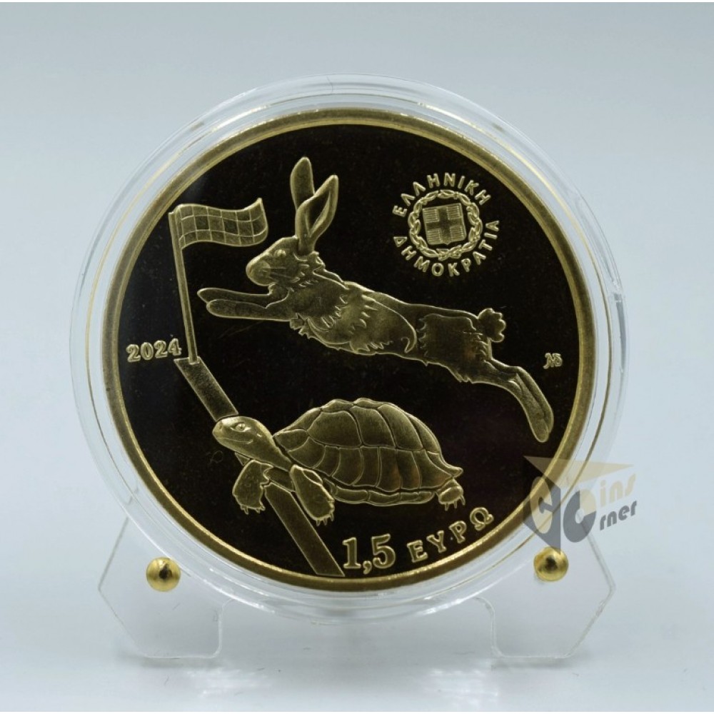 Greece 2024 The Hare and the Tortoise 1.5 euro Proof Colorized Coin