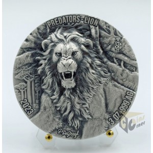 Ivory Coast 2023 Predators Lion 3 oz Ultra High Relief Antique finish Silver Coin