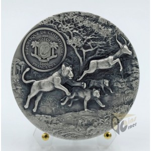 Ivory Coast 2023 Predators Lion 3 oz Ultra High Relief Antique finish Silver Coin