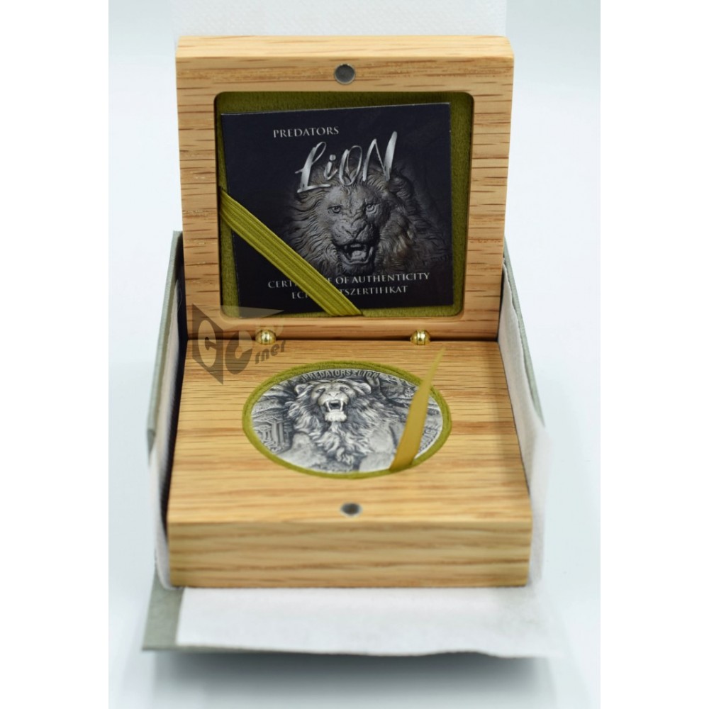 Ivory Coast 2023 Predators Lion 3 oz Ultra High Relief Antique finish Silver Coin