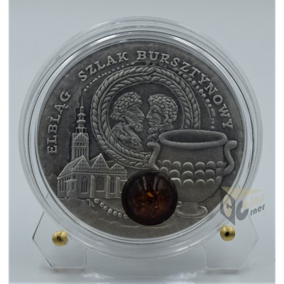 Elblag Amber Route - Antique Finish with Amber Insert Silver Coin - 2009 Niue