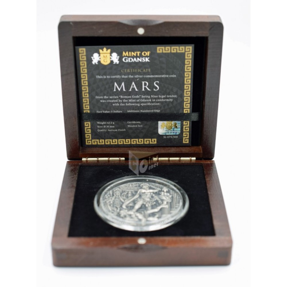 Niue 2021 Mars Roman Gods Series 2 Oz Silver High Relief Antique Finish Coin