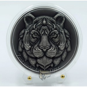 Niue 2021 Tiger Zentangle Art Series 2 Oz Silver High Relief Antique Finish Coin