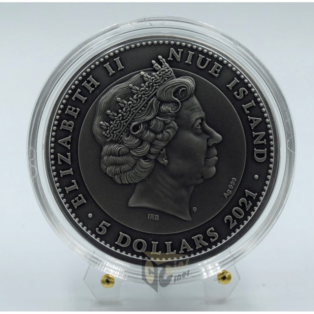 Niue 2021 Tiger Zentangle Art Series 2 Oz Silver High Relief Antique Finish Coin