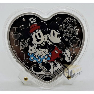 Mickey Minnie Mouse Ultimate Couple 1 Oz Proof  Colorized Heart Shaped- 2021 Niue