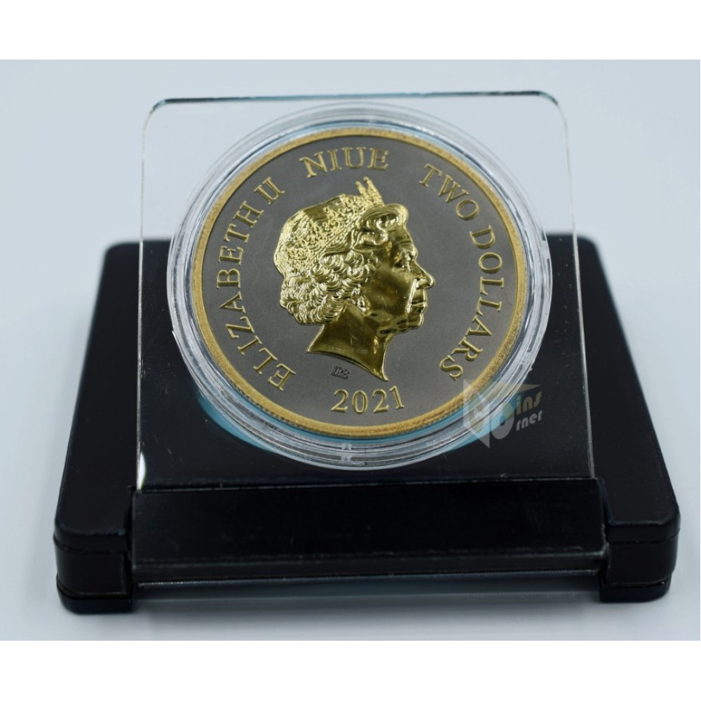Niue 2021 Mickey Mouse Christmas Black Platinum Plated with 24K Gold Detailed 1 Oz Silver Coin