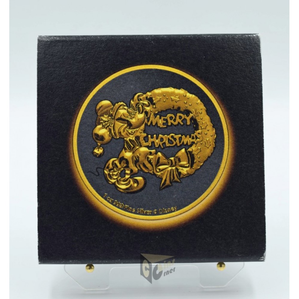 Niue 2021 Mickey Mouse Christmas Black Platinum Plated with 24K Gold Detailed 1 Oz Silver Coin