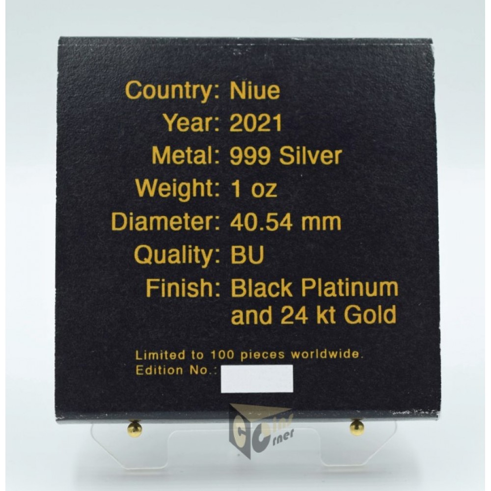 Niue 2021 Mickey Mouse Christmas Black Platinum Plated with 24K Gold Detailed 1 Oz Silver Coin