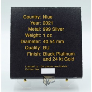 Niue 2021 Mickey Mouse Christmas Black Platinum Plated with 24K Gold Detailed 1 Oz Silver Coin