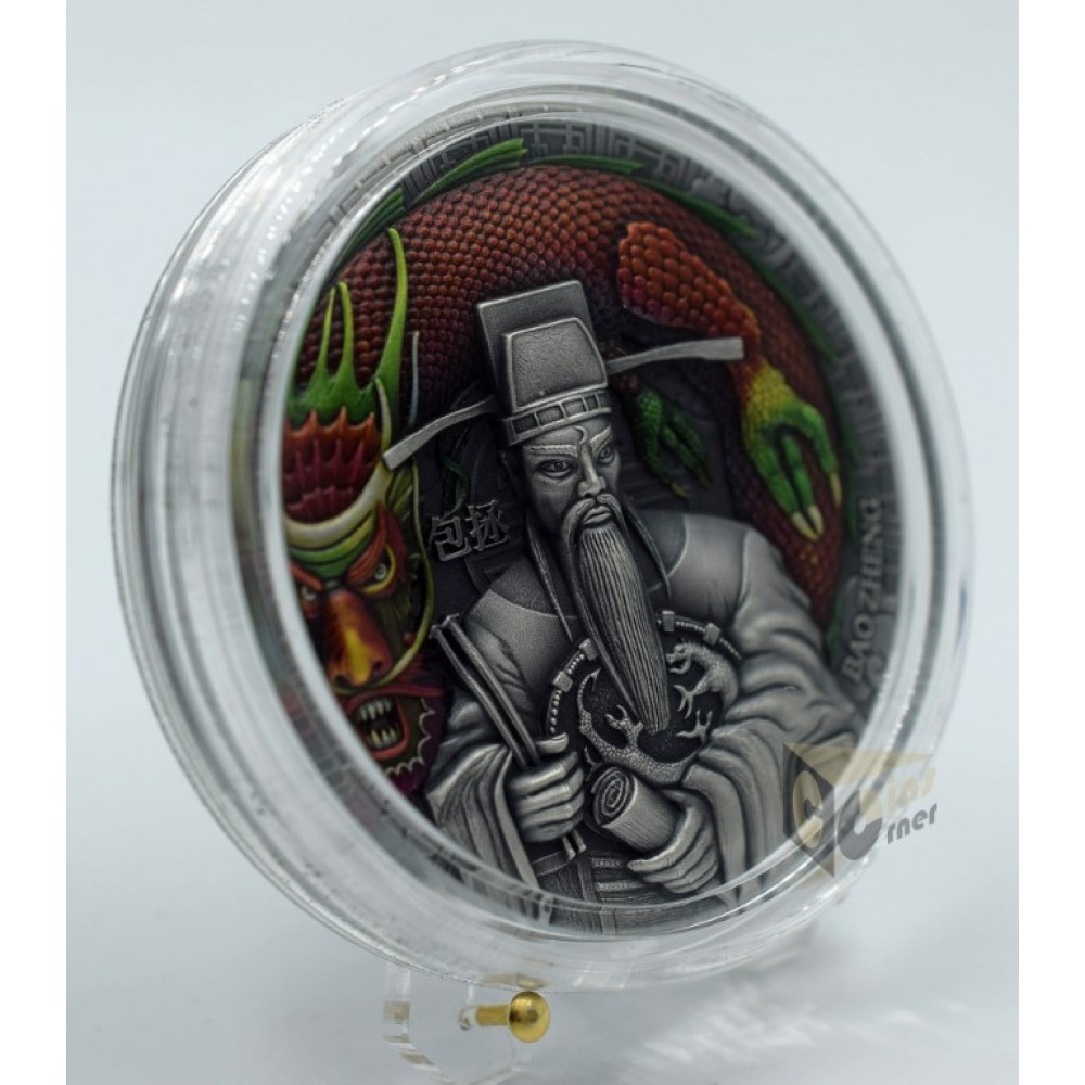 Niue 2022 Bao Zheng Chinese Heroes 2 Oz Silver High Relief Antique Finish Colorized Coin