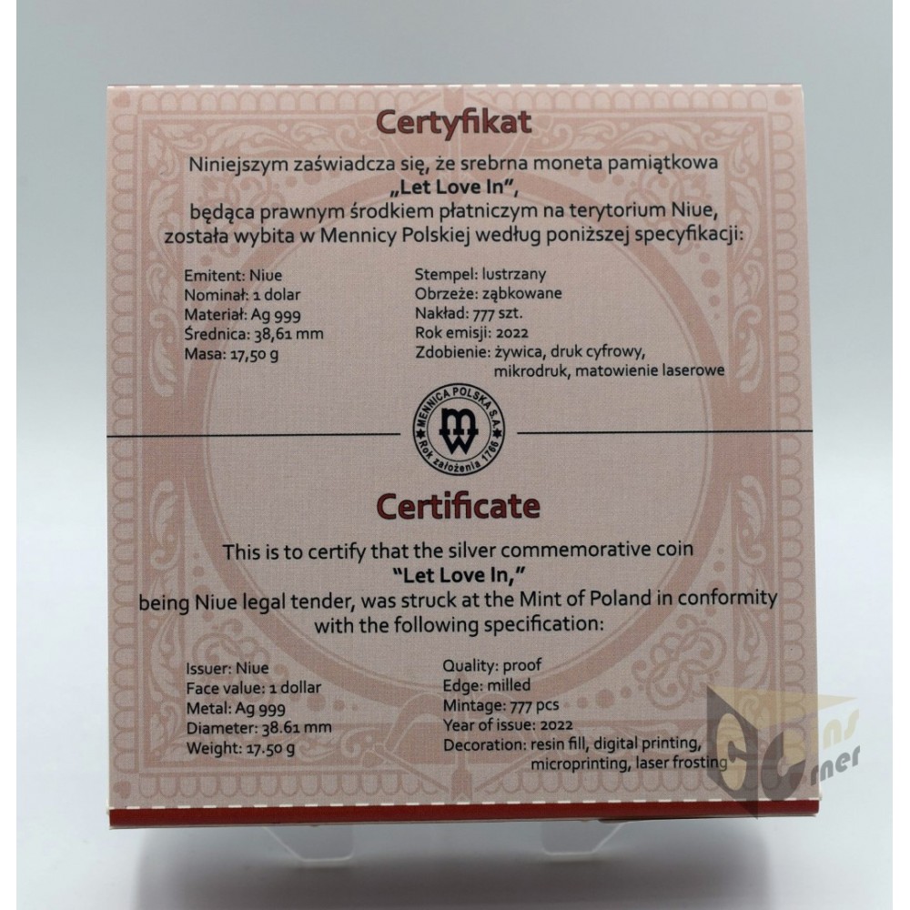 Let Love In 1/2 Oz Proof with Resin Fill - 2023 Niue