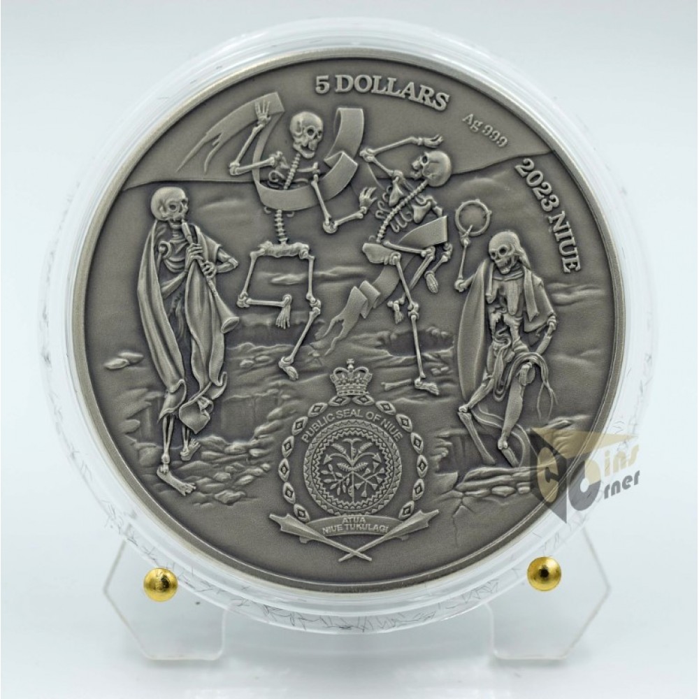 Niue 2023 Black Death Human Tragedies 2 Oz High Relief Antique Finish Silver Coin