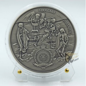 Niue 2023 Black Death Human Tragedies 2 Oz High Relief Antique Finish Silver Coin