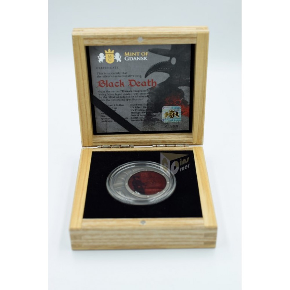 Niue 2023 Black Death Human Tragedies 2 Oz High Relief Antique Finish Silver Coin